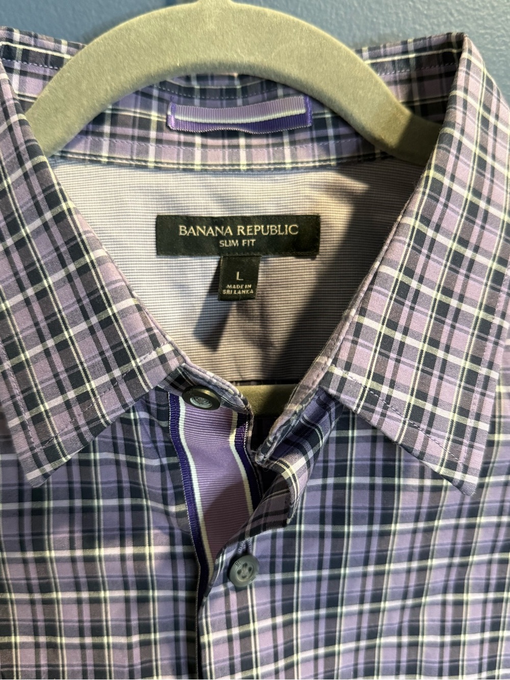 Banana Republic Men's Lavender and Navy Plaid Button-Down Shirt